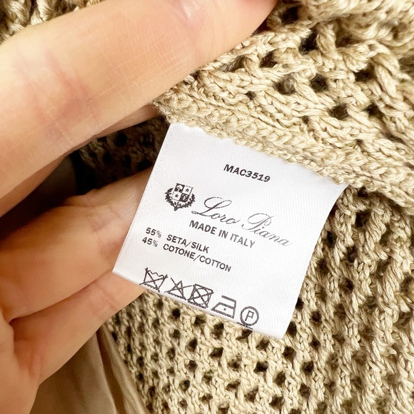 NWT Loro Piana Khaki Open Knit Cotton-Silk Crew Neck Pullover Sweater w Cami XS - Picture 5 of 10